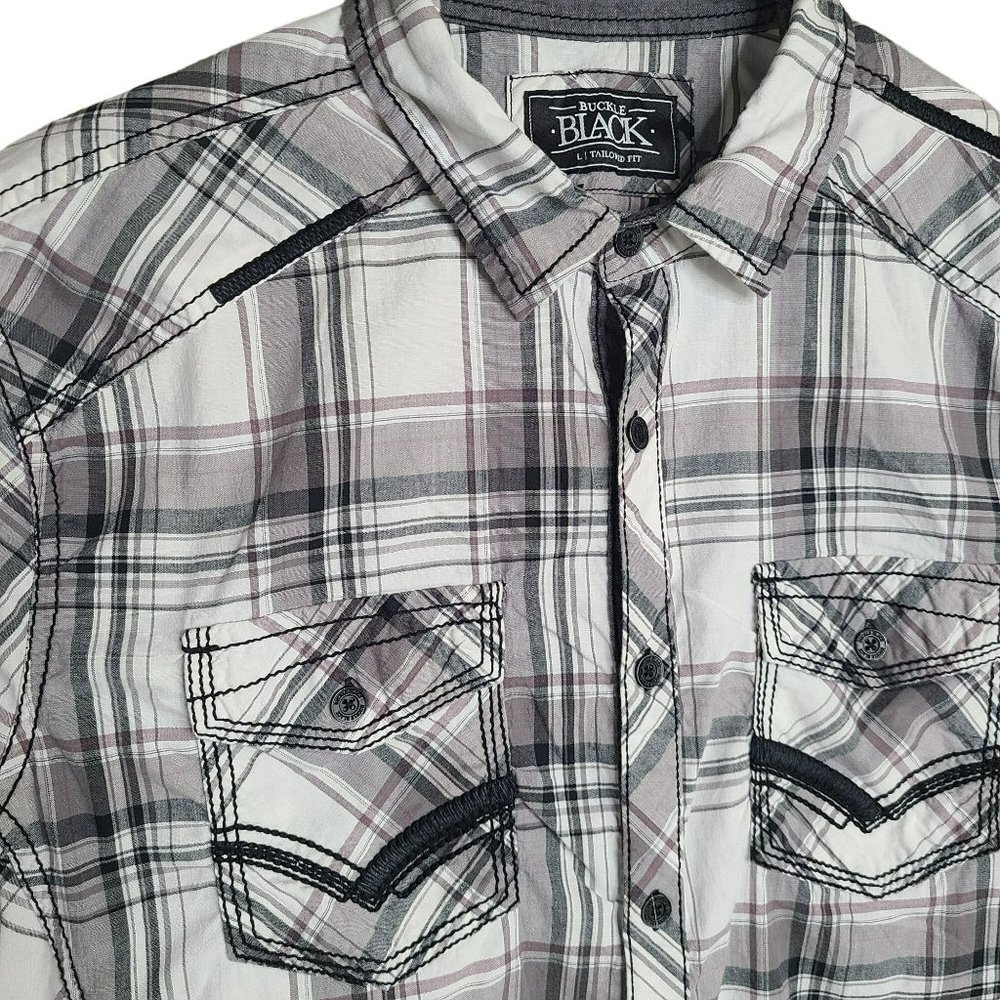 BKE Tailored Fit Long Sleeve Button Up Casual Western Shirt Mens LG Embroidered - Picture 2 of 10